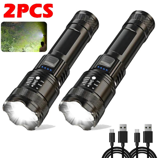 P200 Super Powerful LED Flashlight Zoom Tactical Torch Built-in Battery USB Rechargeable Waterproof Lamp Ultra Bright Lantern