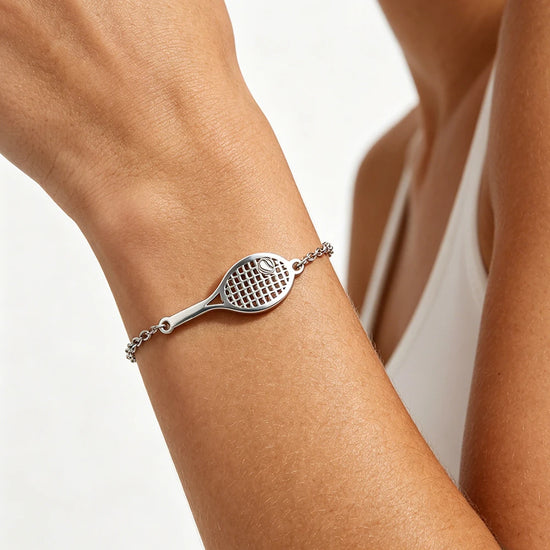 Tennis Racket Charm Bracelet Women Men Minimalist Stainless Steel Tennis Lover 2 Layers Link Chain Black Red Rope Wrist Jewelry