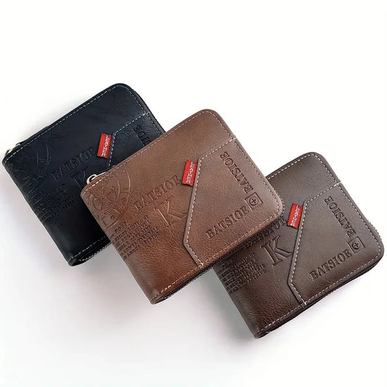 Trendy Splicing Fashion PU Retro Wax Oil Leather Short Style Men&