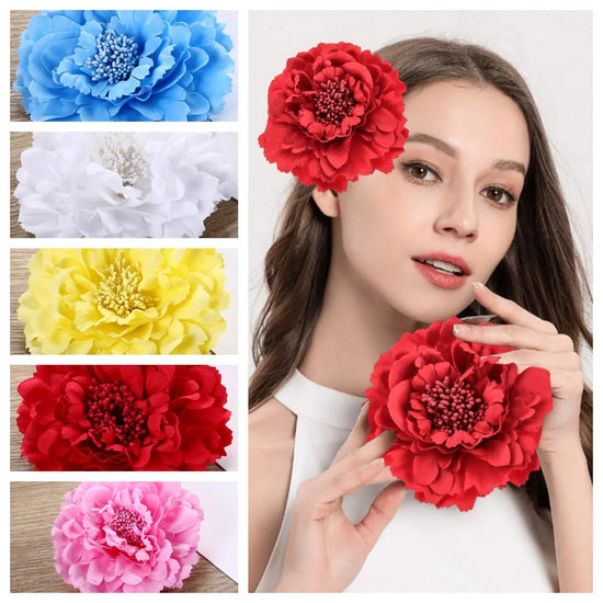 Fashion Peony Flower Women Hair Clip DIY Straw Hat Accessories Beach Holiday Bohemia Emulation Girl Hair Barrettes Headband