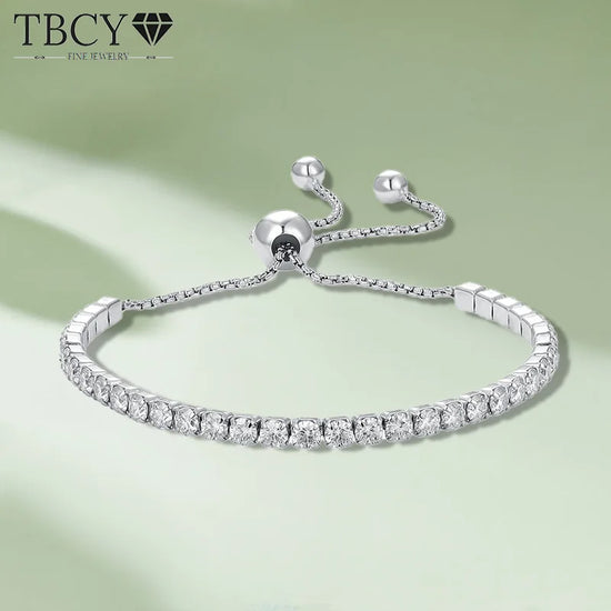 TBCYD 3mm 3.5cttw Moissanite Adjustable Bracelet For Women 925 Sterling Silver Hand Chain Valentine&