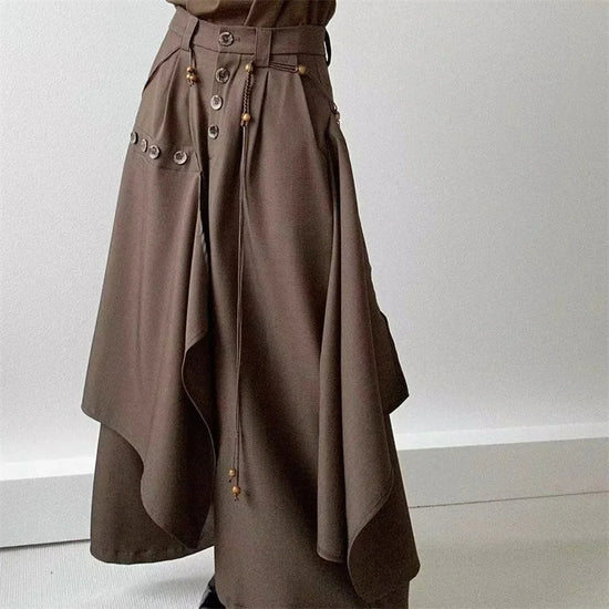 2025 Autumn New Fashion Button Irregular Skirt Pants and Wide Leg Pants Female Loose Casual All-Match Trousers Ladies Pants