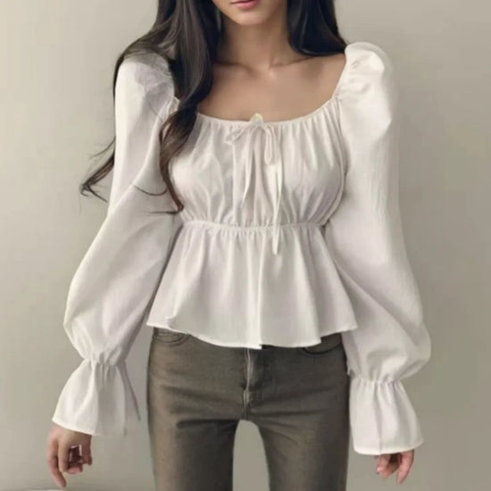2025 Fashion New Ruffle White Long sleeved Women&