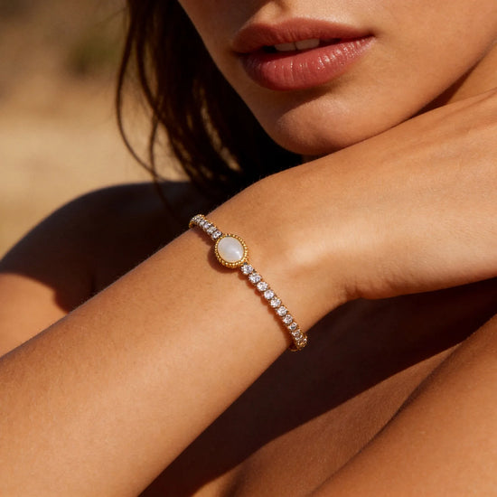 Tennis Bracelet 18K Gold PVD Stainless Steel Zircon Natural Stone Shell Bracelets for Women Wedding Luxury Jewelry