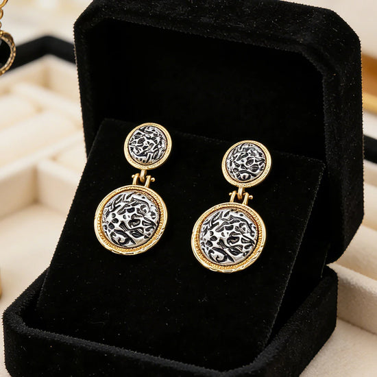 TwoTone Vintage Coin Drop Earrings Textured Antique Silver And GoldTone Medieval Statement Jewelry For Womens Daily And Party