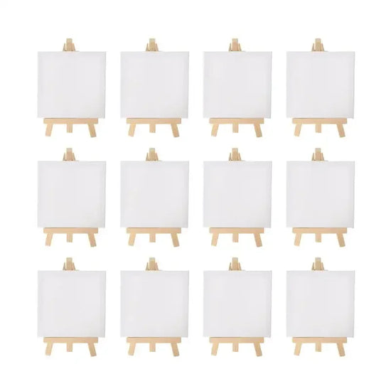 12pcs Artists 5 Inch Mini Easel +3 Inch X3 Inch Mini Canvas Set Painting Kids Craft DIY Drawing Small Table Easel for School