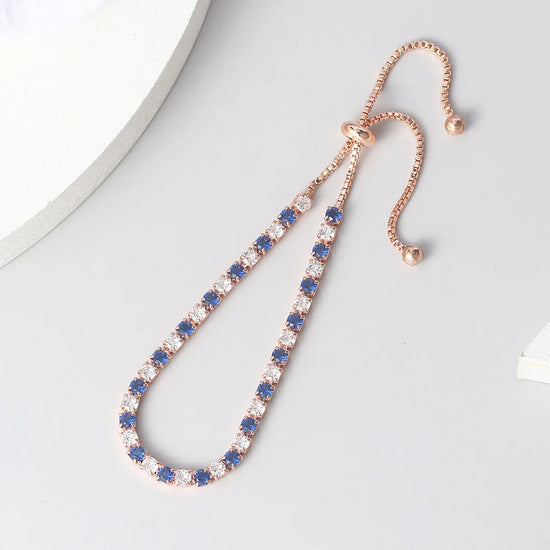 Tennis Bracelets For Women Simple Blue Round 3*3mm Zircon Rose Gold Color Female Bracelet Jewerlly Fashion Korean Gifts H055