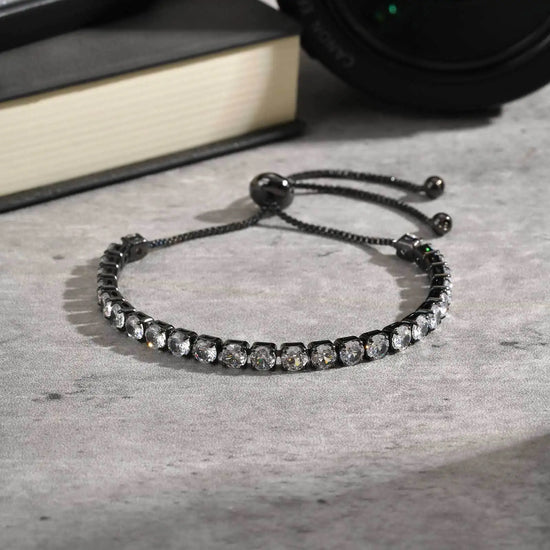 Tennis Bracelet for Men,Adjustable Square AAA CZ Stone Black Chain Wristband,Birthday Party Gift