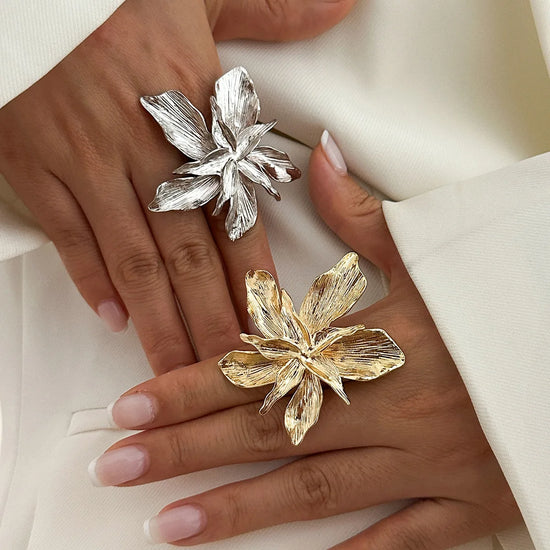 Personality Design Double Layered Big Flower Ring for Women Trend Punk Party Adjustable Finger Rings Fashion Jewelry Gift