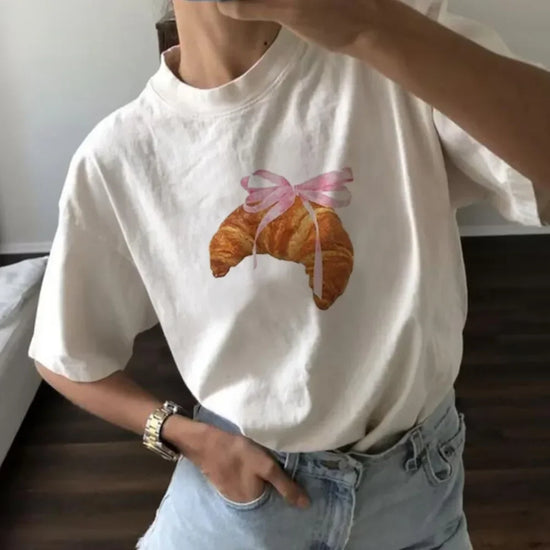 Fashion American Ins Personality Simple Printed T-shirt in Summer Y2K Pink Bread Cute Women&